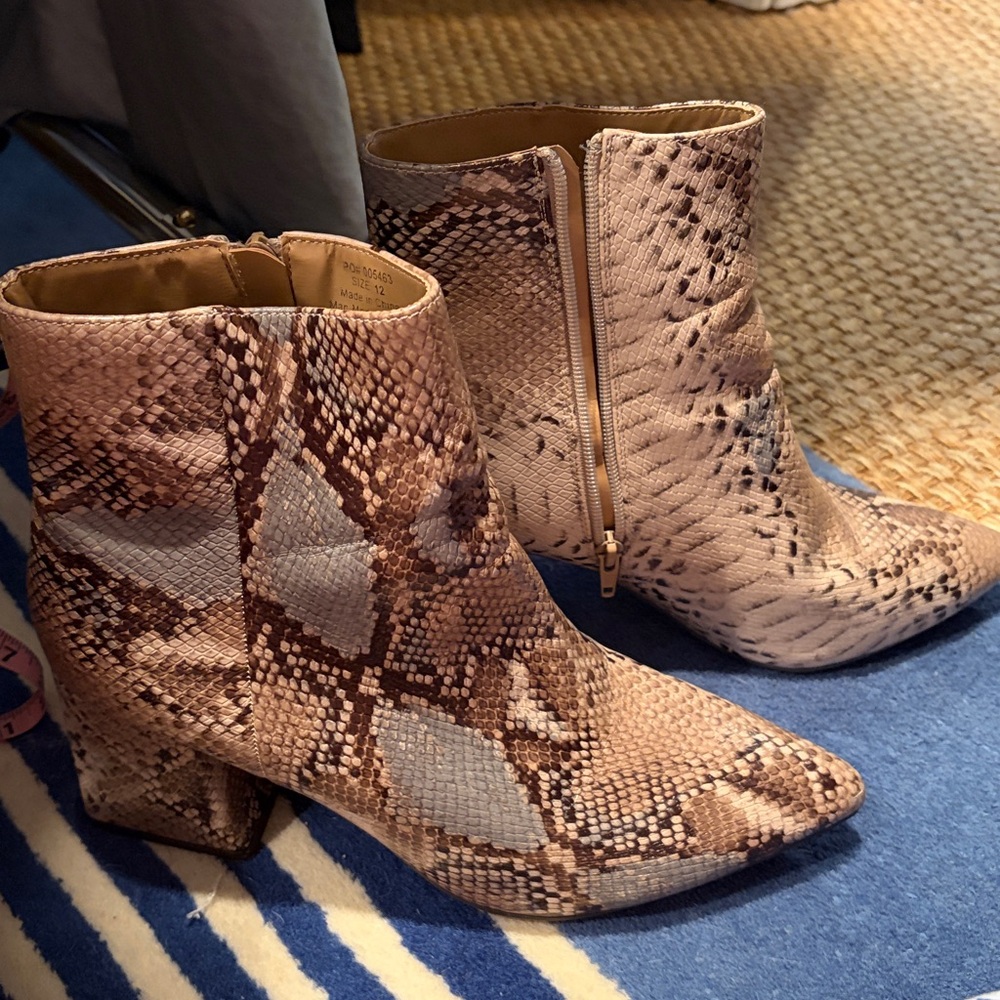 Snakeskin Print Heeled Booties Size 12